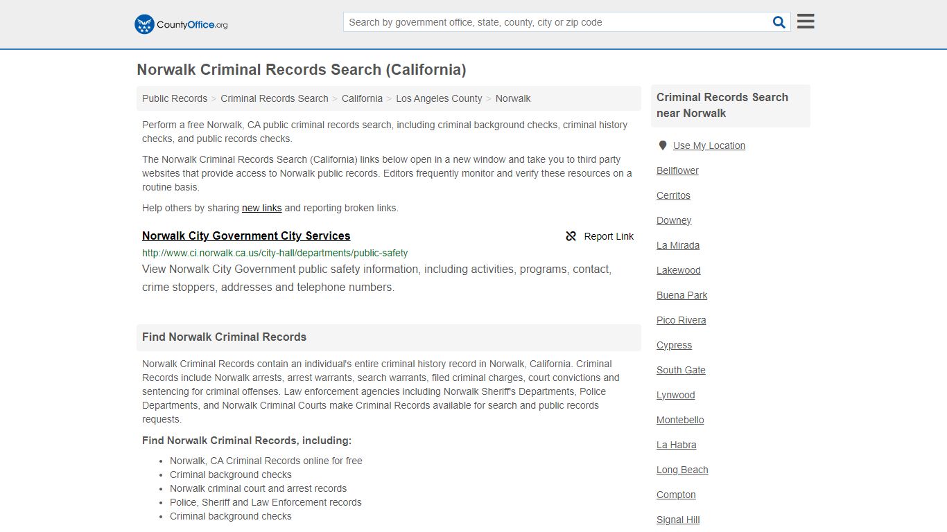 Norwalk Criminal Records Search (California) - County Office