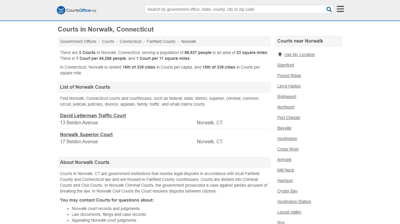 Courts - Norwalk, CT (Court Records & Calendars) - County Office