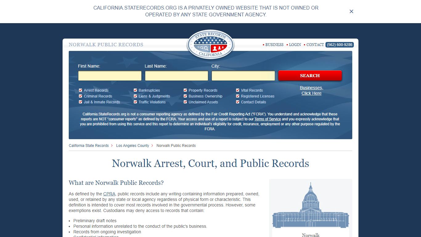 Norwalk Arrest and Public Records | California.StateRecords.org